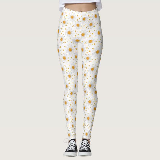 Heldere witte madeliefjes met gele centra leggings (Voorkant)