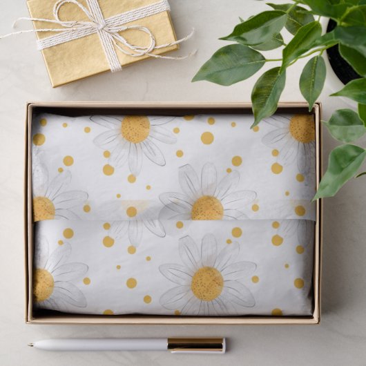 Heldere witte madeliefjes met gele centra tissuepapier (Geschenk)