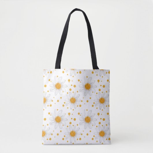 Heldere witte madeliefjes met gele centra tote bag (Voorkant)