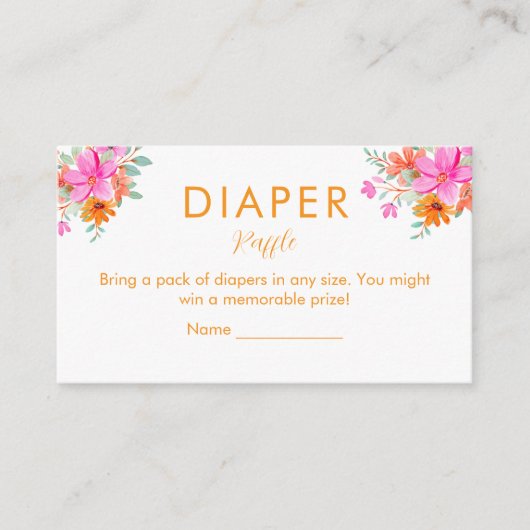 Heldere zomer bloemendouche Luier Raffle Informatiekaartje (Voorkant)