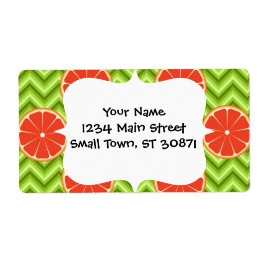 Heldere zomer Citrus Grapefruits op Groene Chevron Etiket (Voorkant)