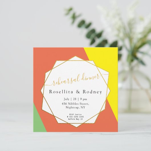 Heldere zomer digitale bruiloft repetitie diner kaart (Staand voorkant)