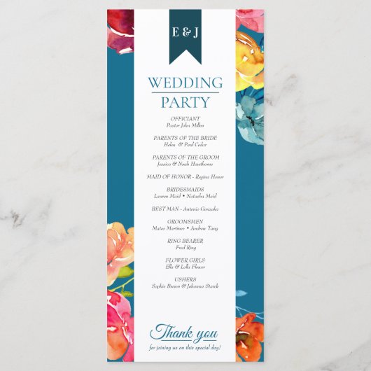 Heldere zomer kleurrijke benzine bruiloft programm programmakaart (Achterkant)