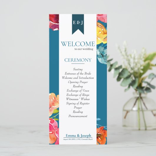 Heldere zomer kleurrijke benzine bruiloft programm programmakaart (Staand voorkant)