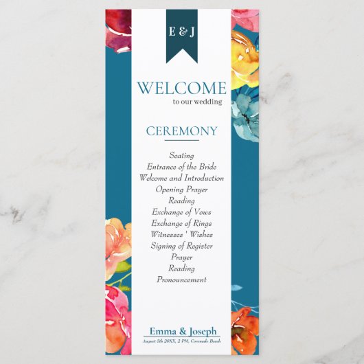 Heldere zomer kleurrijke benzine bruiloft programm programmakaart (Voorkant)