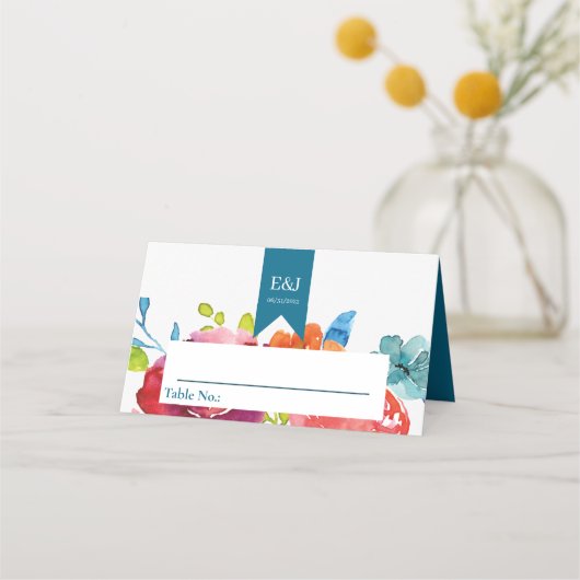 Heldere zomer kleurrijke bruiloft plaatskaartje (Voorkant)