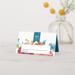 Heldere zomer kleurrijke bruiloft plaatskaartje