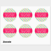 Heldere zomer polka stippen op wit gepersonaliseer ronde sticker (Vel)