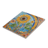 Heldere Zomer Zonnebloem Faux Mozaïek Sky Blue Tegeltje (Zijkant)