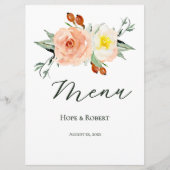 Heldere zomerbloemen bruiloft receptie menu (Voorkant)