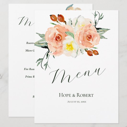 Heldere zomerbloemen bruiloft receptie menu (Voorkant / Achterkant)