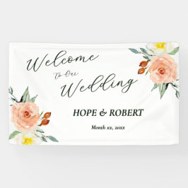 Heldere zomerbloemen bruiloft receptie spandoek