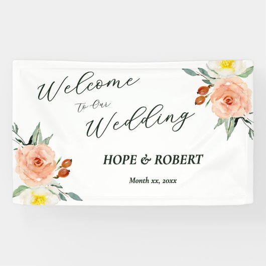 Heldere zomerbloemen bruiloft receptie spandoek (Horizontaal)