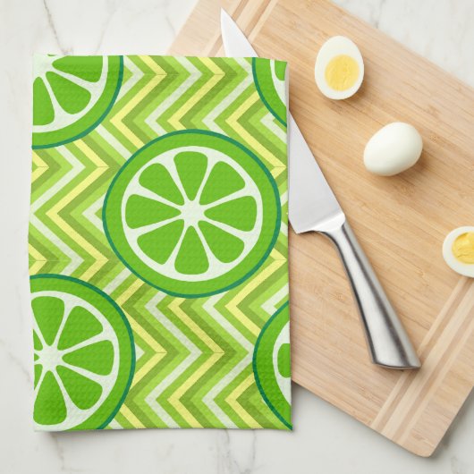 Heldere zomercitruslimieten op groene gele Chevron Theedoek (Quarter Fold)