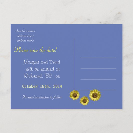 heldere zomergele zonnebloem , met uitzondering va aankondigingskaart (Achterkant)