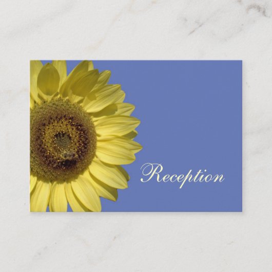 heldere zomergele zonnebloem, trouwreceptie informatiekaartje (Voorkant)