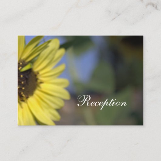 heldere zomergele zonnebloem, trouwreceptie informatiekaartje (Voorkant)
