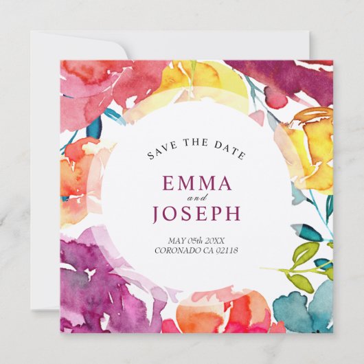 Heldere zomerkleurige bruiloft "Save the Date" Kaart (Voorkant)