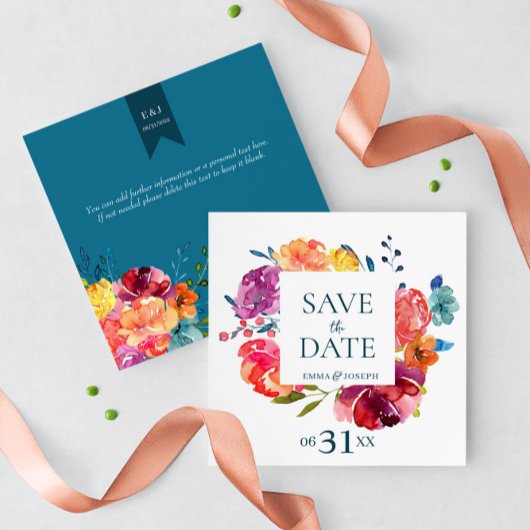 Heldere zomerkleurige bruiloft "Save the Date" Kaart