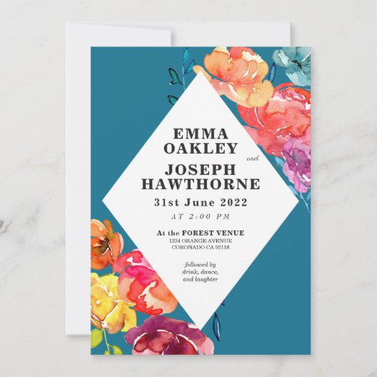 Heldere zomerkleurige driehoek floral Weddenschap  Kaart (Voorkant)