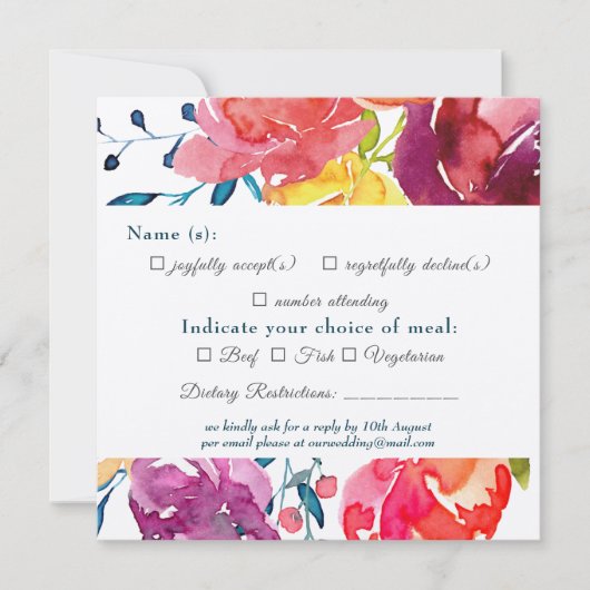 Heldere zomerkleurige Kaart met florale bruiloft R (Voorkant)