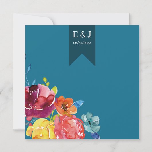 Heldere zomerkleurige Kaart met florale bruiloft R (Achterkant)