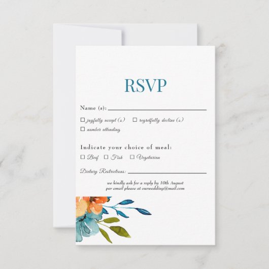 Heldere zomerkleurige turkooise Wedding RSVP (Voorkant)