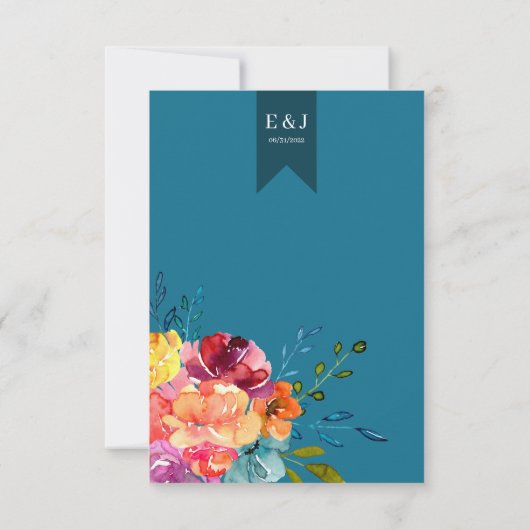 Heldere zomerkleurige turkooise Wedding RSVP (Achterkant)