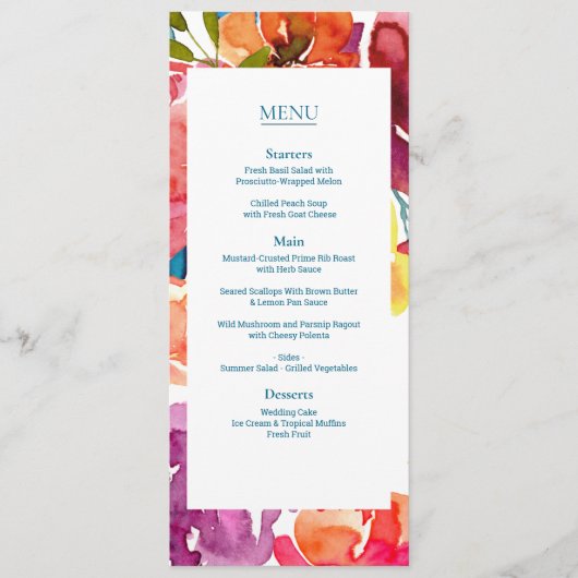 Heldere zomerkleurige wendwrijvingsmenu & Drinken Menu (Voorkant)