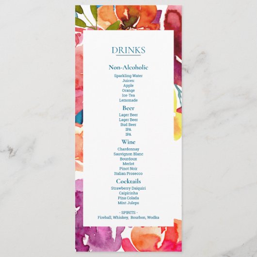 Heldere zomerkleurige wendwrijvingsmenu & Drinken Menu (Achterkant)