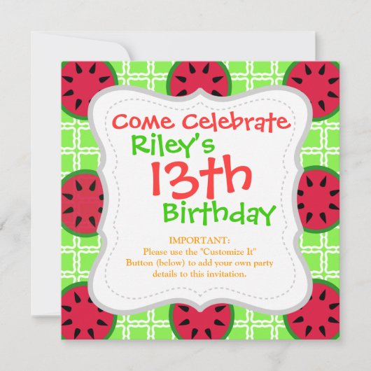 Heldere zomerpicknick Watermeloenen op groene plei Kaart (Voorkant)