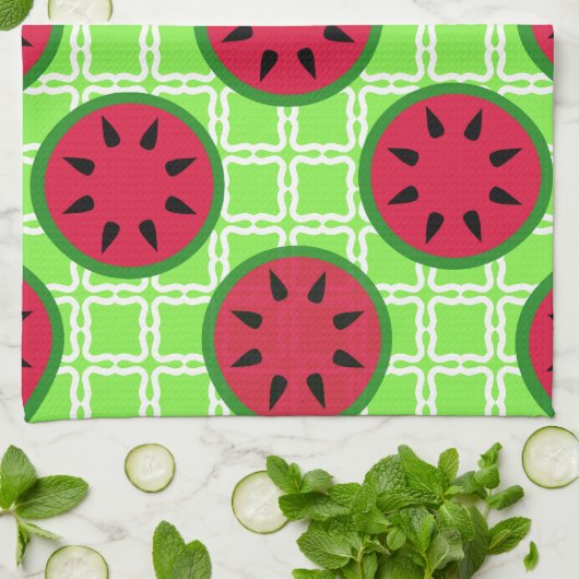 Heldere zomerpicknick Watermeloenen op groene plei Theedoek (Gevouwen)