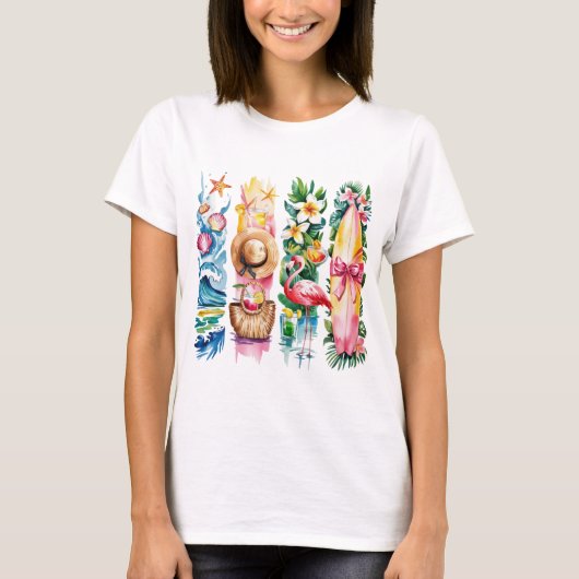 HELDERE ZOMERTHEMA STRANDTONEELEN T-SHIRT (Voorkant)