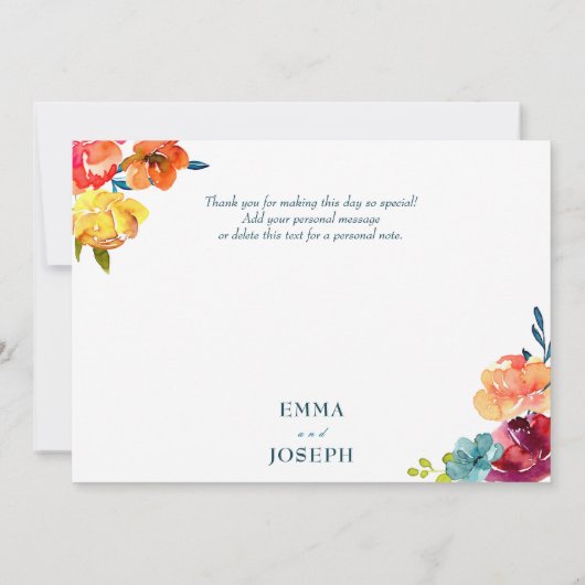 Heldere zomerweddenschap "Dank u" Kaart (Achterkant)