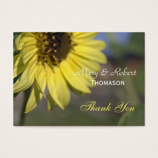 Heldere zomerzonnebloem bedankt voor je bruiloft visitekaartje (Voorkant)