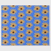 Heldere zon gele bloemblaadjes op Royal Blue Cadeaupapier (Vlak)