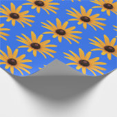 Heldere zon gele bloemblaadjes op Royal Blue Cadeaupapier (Hoek)