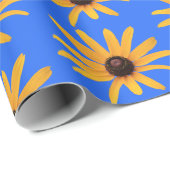 Heldere zon gele bloemblaadjes op Royal Blue Cadeaupapier (Rol Hoek)