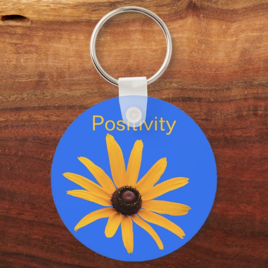 Heldere zon gele bloemblaadjes op Royal Blue Sleutelhanger (Voorkant)