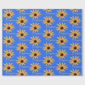 Heldere zon gele bloemen op Royal Blue Happiness Cadeaupapier (Vlak)