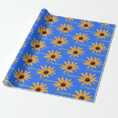 Heldere zon gele bloemen op Royal Blue Happiness Cadeaupapier (Uitgerold)