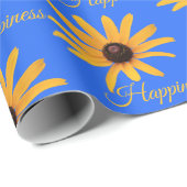 Heldere zon gele bloemen op Royal Blue Happiness Cadeaupapier (Rol Hoek)
