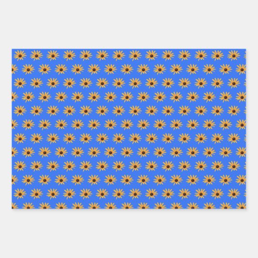 Heldere zon gele bloemen op Royal Blue Inpakpapier Vel (Voorkant)