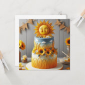 HELDERE ZON & ZONNEBLOEMEN VERSIERD VERJAARDAGSTAA KAART (Voorkant / Achterkant in situ)