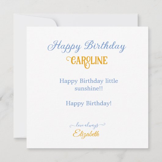 HELDERE ZON & ZONNEBLOEMEN VERSIERD VERJAARDAGSTAA KAART (Achterkant)