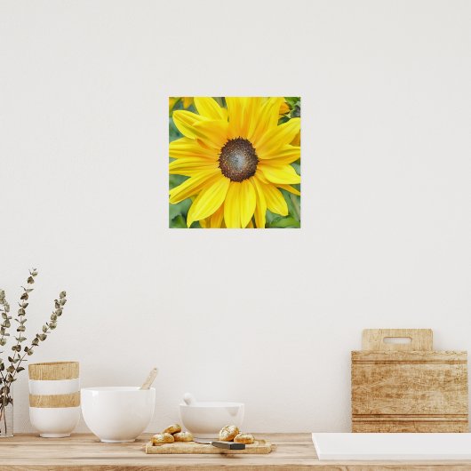 Heldere Zonnebloem Close-up Waterverf Style Art Poster (Keuken)