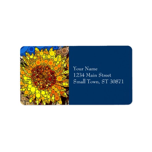 Heldere zonnebloem - digitale mozaïekkunst afdrukk etiket (Voorkant)