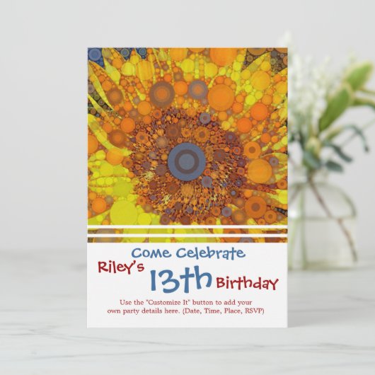 Heldere zonnebloem - digitale mozaïekkunst afdrukk kaart (Staand voorkant)