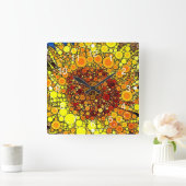 Heldere zonnebloem - digitale mozaïekkunst afdrukk vierkante klok (Huis)