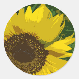 Heldere zonnebloem Macro Vet Gele Bloembladen Bloe Ronde Sticker
